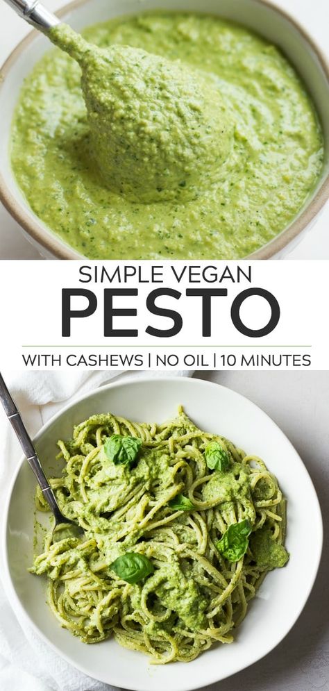 Easy Vegan Pesto Recipe, oil free and made with cashews for a cheesy, buttery flavor! #vegan #plantbased Easy Vegan Pesto, Vegan Pesto Recipe, Vegan Pesto, Making Resin Jewellery, Pesto Recipe, Tiny Cottons, Make A Person, Plant Based Diet, Easy Vegan