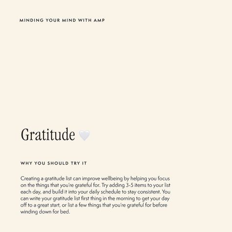 The last mindful activity recommendation for this month is practising gratitude. ⠀⠀⠀⠀⠀⠀⠀⠀⠀ Creating a gratitude list can enhance your well-being by helping you focus on things you are grateful for. ⠀⠀⠀⠀⠀⠀⠀⠀⠀ Aim to add 3-5 items to your list daily and incorporate it into your routine for consistency. ⠀⠀⠀⠀⠀⠀⠀⠀⠀ Consider writing your gratitude list first thing in the morning to start your day positively, or jot down a few things you’re grateful for before bedtime. ⠀⠀⠀⠀⠀⠀⠀⠀⠀ See how this simple ... Things I Am Grateful For List, Practising Gratitude, Gratitude List, First Thing In The Morning, Daily Gratitude, Manifestation Journal, Mind You, Daily Schedule, Practice Gratitude