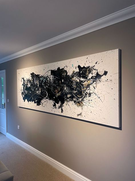Large Format Artwork, Massive Canvas Painting, White And Black Abstract Art, Modern Black And White Painting, Modern Paintings For Living Room, Big Art Pieces, Big Abstract Painting, Black And White Abstract Painting, Giant Wall Art