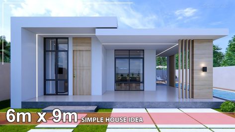 Best Bungalow Design, Simple Square House Design, Bungalow House Design With Pool, Flat Modern House Design, Flat Roof Pool House, Flat Roofed Houses Design, Modern Small Villa Design, 1 Bedroom House Plans Modern, Small Modern House With Pool