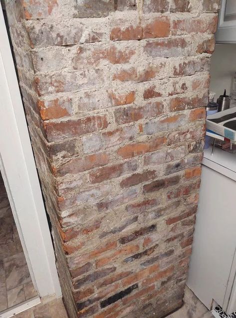 Red Brick Chimney Decor, Old Chimney Ideas, Red Brick In Kitchen, Exposed Brick Chimney In Kitchen, Brick Chimney In Kitchen, Red Brick Kitchen, Waterside House, Old Chimney, Brick Chimney Breast