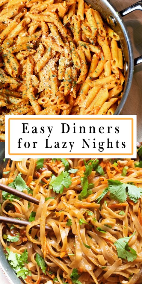 Easy dinner recipes collage image. Two images on top of each other. In the middle is a white box with an orange border on the inside. Inside the border is a title that reads "Easy Dinners for Lazy Nights." Essen, Simple Dinner Recipes, Quick Dinner Ideas, Fast Easy Dinner, Night Dinner Recipes, Lazy Dinners, Fast Dinner Recipes, Simple Dinner, Fast Dinners