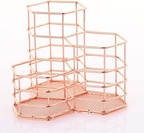 AmazonSmile : Qualsen Pen Holder, 3 in 1 Rose Gold Desk Organizer Pencil Holder : Office Products Room Decor Bedroom Rose Gold, Rose Gold Bedroom Decor, Rose Gold Desk, Rose Gold Room Decor, Rose Gold Rooms, Rose Gold Bedroom, Gold Room Decor, Gold Bedroom Decor, Bedroom Design Trends