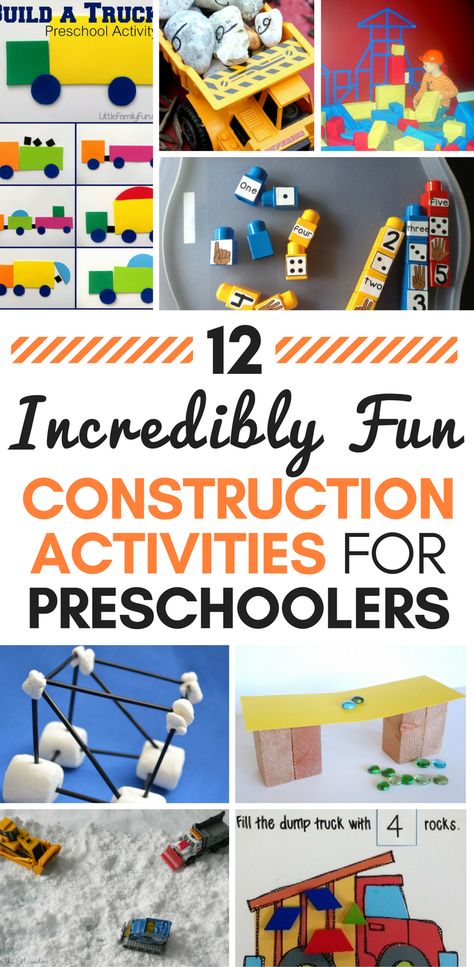 Check out our collection of 12 incredibly fun construction activities for preschoolers - here you'll find something to help your little one entertained, especially when they're indoors and the weather isn't great outside. Have fun! Construction Activities For Preschoolers, Construction Activities Preschool, Construction Classroom, Construction Theme Preschool, Preschool Construction, Construction Play, Construction Activities, Activities For Preschoolers, Creative Curriculum