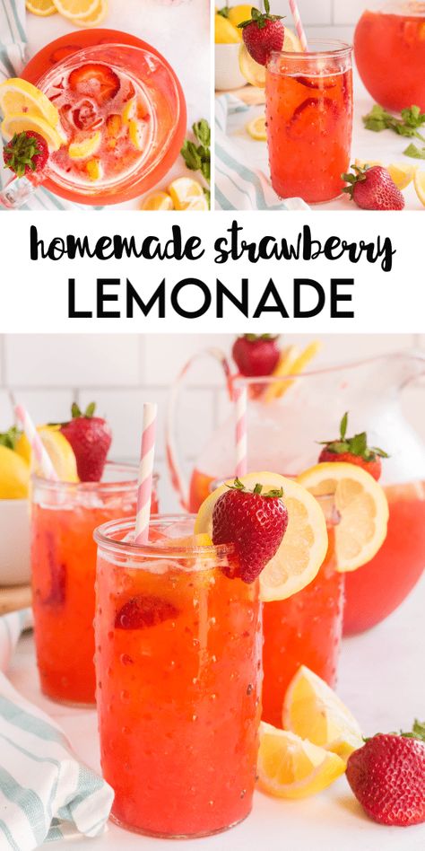 Fresh Strawberry Lemonade, Easy Strawberry Lemonade, Homemade Strawberry Lemonade, Flavored Lemonade, Strawberry Lemonade Recipe, Homemade Lemonade Recipes, Iced Drinks Recipes, Drink Recipes Nonalcoholic, Summertime Drinks