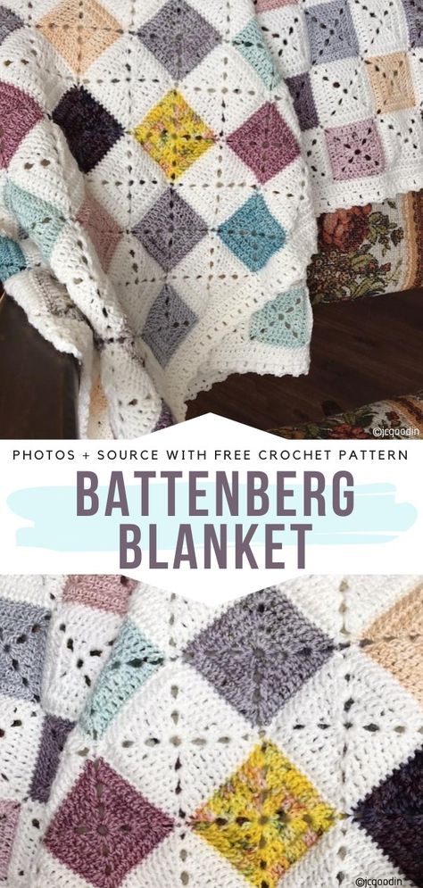 Free Textured Crochet Blanket Patterns Patchwork, Battenberg Blanket Crochet, Battenberg Crochet Blanket, Battenberg Blanket, Crochet Throws, Crochet Quilt Pattern, Blanket Free Crochet Pattern, Modern Crochet Blanket, Textured Blankets