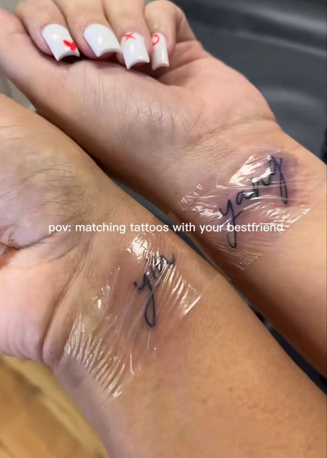 Bestie Tattoos Yin Yang, Matching Tats For Best Friends, Bestie Tattoos Black Women, Always Matching Tattoos, Baddie Bestie Tattoos, Match Best Friend Tattoos, Matching Tattoos For Best Friends Girl And Boy, Black Best Friend Tattoos, Best Friend Tattoos For Men And Women