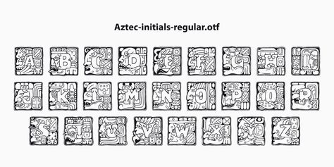 Aztec Initials Font | Webfont & Desktop | MyFonts Ancient America, Initial Fonts, Aztec Tattoo Designs, Leopard Face, Aztec Tattoo, Native American Symbols, American Symbols, Im Happy, I'm Happy