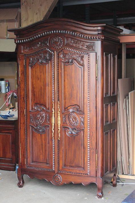 Transform any room with a wardrobe made in true Normandy fashion. Our antique French armoire will add style and storage to your home. Click now to learn more! French Country Bedside Tables, Victorian Armoire, Furniture Reference, Laurel Crown, Antique Bedroom Furniture, Painting Wooden Furniture, French Armoire, Antique Bedroom, Antique Armoire