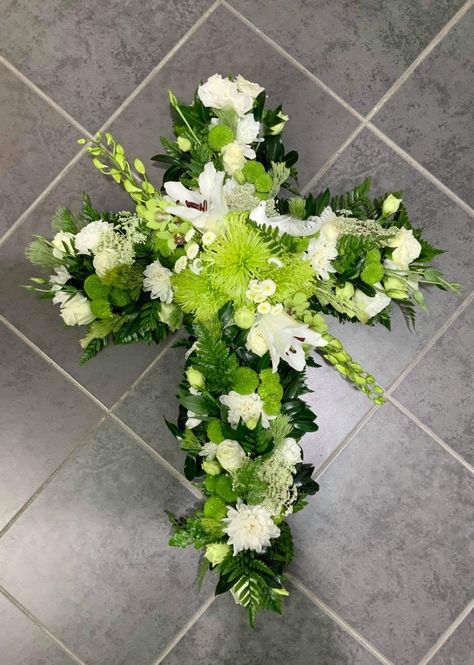 Funeral Cross Wreath Cross Floral Arrangements Funeral, Cross Floral Arrangements, Floral Arrangements Funeral, Dad Funeral Flowers, Wreath Cross, Flower Arrangement Designs, Cross Wreath, Design Flowers, Wedding Shoes Heels