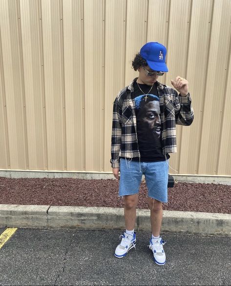 Jordan 4 Outfits Men Shorts, Jordan 4s Men Outfit, Flannel And Jorts Men, Jordan 4 Mens Outfit, Men Jordan 4 Outfits, Mens Jordan 3 Outfit, Jordan 4 Summer Outfit Men, Jordan 4 Motorsport Outfit Men, Jordan 4 Military Blue Outfit Men