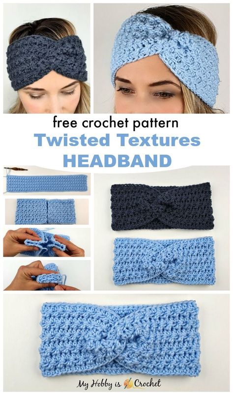 The “Twisted Textures” Headband is a fashionable crochet headband featuring a lovely textured stitch pattern and a twist at the front. Fashionable Crochet, Bandeau Au Crochet, Crochet Ear Warmer Pattern, Easy Crochet Headbands, Crochet Headband Free, Crochet Hairband, Crochet Headband Pattern Free, Granny Pattern, Crochet Bedspread Pattern