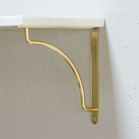 Kilburn Shelf Bracket 200mm - Polished Brass Kitchen Shelf Brackets, Brass Shelving, Brass Shelf Brackets, Brass Shelf, Brass Shelves, Oak Shelves, Shelf Bracket, Cupboard Handles, Cup Handles