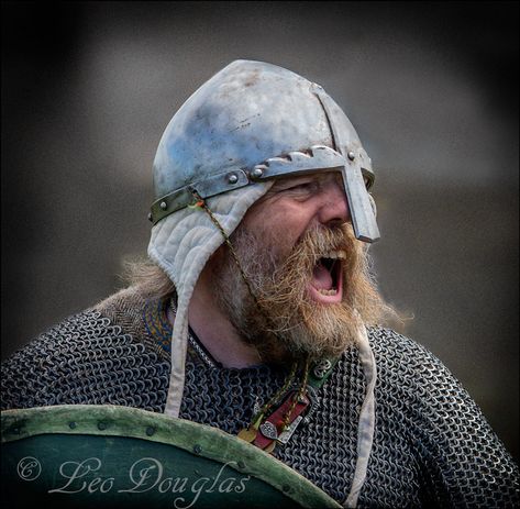 Battle Cry | by Leo Douglas @ Douglas Studios Early Middle Ages, Warrior Battle, Viking Armor, Medieval Helmets, Viking Shield, Viking Culture, Battle Cry, Face Characters, Best Portraits