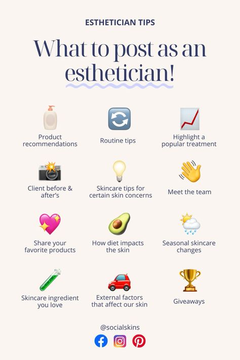 Esthetician content ideas Esthetician Must Know, Becoming An Esthetician Career, Esthetics Bio For Insta, Esthetician Page Ideas, Esthetician Add On Services, Esthetics Page Ideas, Aesthetician Content Ideas, Esthetics Social Media Posts, Esthetics School Notes