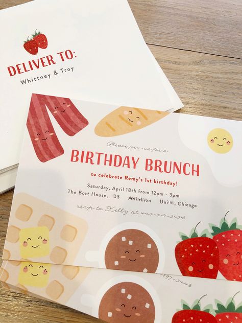 First birthday party ideas: brunch theme! 🥞🍓 1st Birthday Brunch Ideas, Brunch 1st Birthday Party, Brunch Themed First Birthday, Brunch 2nd Birthday Party, 1st Birthday Brunch Theme, Breakfast Theme Birthday Party, Brunch Birthday Party Invitation, Breakfast Birthday Party Invitations, Brunch Theme First Birthday