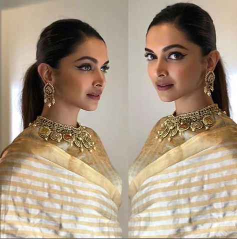 deepika padukone ponytail with saree Hairstyle On Saree, Deepika Padukone Makeup, Deepika Padukone Hair, Deepika Padukone Saree, Saree Hairstyles, Sleek Ponytail Hairstyles, Ponytail Hairstyle, Deepika Padukone Style, Easy Hairdos