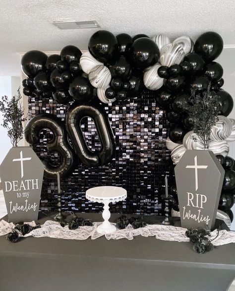 Rip To My 20s Party Backdrop, Funeral Themed Party Decor, Rip 20s Decorations, Rip To Twenties Party, Funeral To Your 20s, Funeral Theme Party Decor, Rip To My 20s Party Desserts, Rip Themed Party, 30s Funeral Birthday