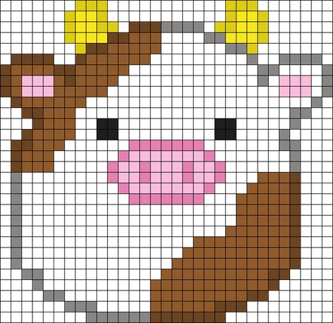 Perler Small Pattern, Cow Pixel Art Grid, Cow Pearl Beads, Cow Perler Bead Patterns Small, Cross Stitch Cow Pattern, Pig Perler Bead Patterns, Highland Cow Perler Bead Patterns, Cow Perler Bead Patterns, Perler Bead Cow