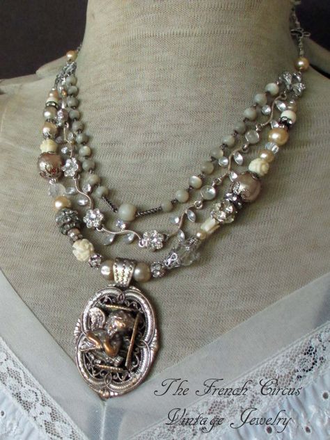 ANGELIC vintage assemblage necklace with by TheFrenchCircus Vintage Jewelry Necklaces, Angelic Necklace, French Circus, Jewelry Assemblage, Vintage Assemblage Necklace, Old Necklace, Cross Earring, Altered Art Jewelry, Vintage Jewelry Diy
