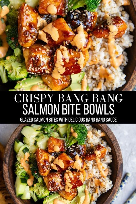 Bang Bang Salmon Bites, Crispy Salmon Bites, Bang Bang Salmon, Bowls Healthy, Bang Bang Sauce, Bowls Recipes, Crispy Salmon, Salmon Bites, Healthy Bowls Recipes