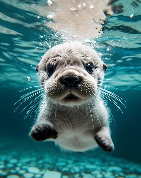 Sea Otter Photography, Baby Otters Cute, Cute Water Animals, Sea Otter Swimming, Otter Underwater, Sea Otter Cute, Otter Photography, Baby Sea Animals, Otter Swimming