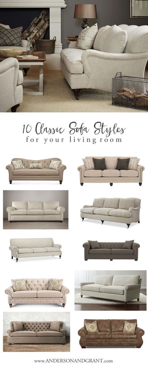 Overwhelmed when trying to find the perfect sofa for your living room?  Check out this post with 10 Classic Sofas that will never go out of style.  |  www.andersonandgrant.com Classic Sofa Styles, Classic Sofas, Living Room Decor On A Budget, Elegant Living Room Decor, Perfect Sofa, Sofa Beige, Decoracion Living, Beige Sofa, Trendy Living Rooms