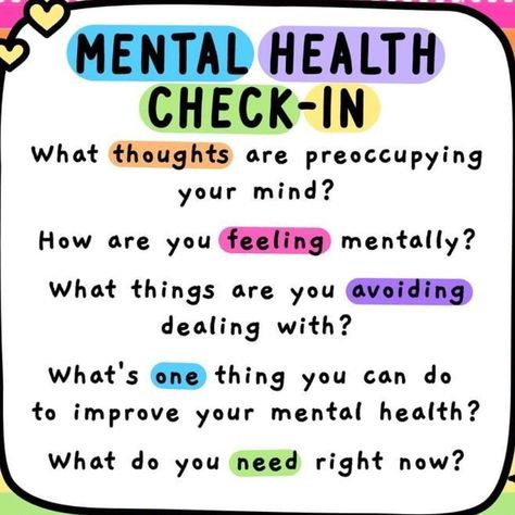 Hello, how are you doing today? Let's talk about checking in with yourself mental health check in.  Daily check-in with myself have become a crucial part of my self-care routine.  I usually check-in in the morning. Why morning? Your mood in the morning can affect your day, so why not address your mood/feelings in the morning?  Check-in will help you become more aware of where you are and what's going on in your mind. By doing this, you are intentionally creating focus for the day.  You can start Healing Quotes, Blessing Manifesting, Mental Health Check, Improve Mental Health, Group Activities, Health Check, Mental And Emotional Health, Mental Health Matters, Self Care Activities