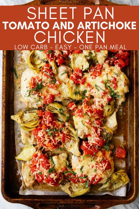 This Sheet Pan Tomato and Artichoke Chicken recipe is a simple one pan chicken dinner that you can make in 30 minutes. Use basic ingredients to make a healthy and delicious low carb meal. Chicken Artichoke Recipes, Mediterranean Diet Recipes Dinners, Easy Mediterranean Diet Recipes, Sheet Pan Dinners Recipes, Artichoke Chicken, Boiled Egg Diet Plan, Artichoke Recipes, Pan Chicken, Low Carb Diet Recipes