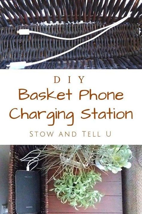 DIY Basket Phone and Tablet Charging-Station-StowandTellU | #phone #tablet #charging #station #basket #diy #storage Organisation, Charging Station Shelf, Tablet Charging Station, Ipad Charging Station, Charging Station Diy, Mobile Charging Station, Charging Station Organizer, Phone Charging Stations, Phone Diy