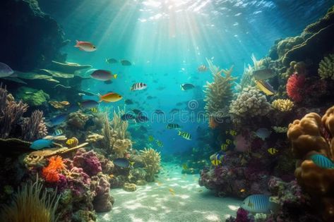 Tropical sea underwater fishes on coral reef. Aquarium oceanarium wildlife colorful marine panorama landscape nature stock photos Nature, Underwater Landscape, Panorama Landscape, Coral Reef Aquarium, Sea Underwater, Tropical Sea, Underwater Fish, Vector Poster, Streetwear Design