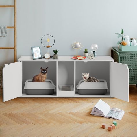 ▶【HIDE CAT LITTER BOX & REDUCE MESS】Our cat litter box enclosure ensures your cat litter box are not visible anymore, help the smell and offer a personal bathroom for your lovely cat. Cat Condo With Litter Box Enclosure, Indoor Litter Box Ideas, Cat Litter Furniture Diy, Large Litter Box Enclosure, Large Cat Litter Box Ideas, Cat Litter Box Ideas Hidden Bathroom, Where To Put Litter Box In House, Apartment Litter Box Ideas, Double Litter Box Enclosure