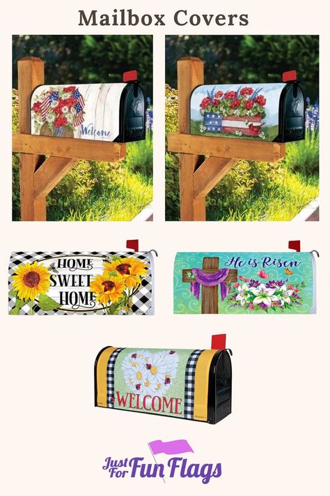 Our Mailbox Covers are durable, colorfast and weather resistant. They only fit standard size mailboxes that are 6.5"W x 19"L. We carry mailbox covers that are made of High Quality Outdoor Vinyl and 310 Denier Nylon Fabric. Image: Appears the same on both sides.

Mailbox Covers are durable, colorfast and weather resistant. Proudly printed and packed in the USA. Mailbox Covers Diy, Mailbox Decorations, Mailbox Wraps, Magnetic Mailbox Covers, Metal Mailbox, Mailbox Decor, Mailbox Covers, Mailbox Cover, Porch Deck