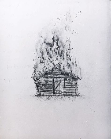 'How to Build Your Very Own Log Cabin and Burn it Down' 🔥#illustration #drawing #art #pencil #cabin #fire How To Draw Fire With Pencil, Something On Fire Drawing, Fire Related Drawings, Fire Drawings Pencil, How To Draw Fire Pencil, Building On Fire Tattoo, Burning Book Drawing, House Burning Tattoo, Fire Pen Drawing