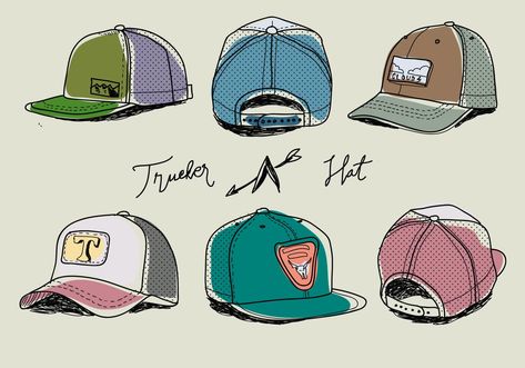 Trucker Hat Clip Art, Croquis, Cap Illustration Fashion, Trucker Hat Tattoo, Fitted Hat Drawing, Hat Design Sketch, Trucker Hat Drawing, How To Draw Cap, Cap Tattoo Hat