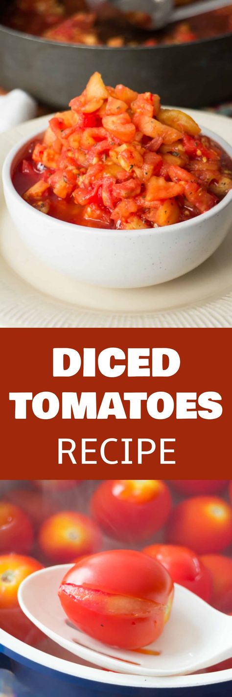 HOW TO MAKE diced tomatoes recipe from fresh tomatoes.  Step by step instructions walk you through the beginning all the way up to freezing them. This is a great way to preserve your garden tomatoes! Tomato Substitute, Recipes With Diced Tomatoes, Garden Tomatoes, Tomato Bisque, Tomatoes Recipe, Diner Recept, Cucumber Recipes, Diced Tomatoes, Garden Recipes