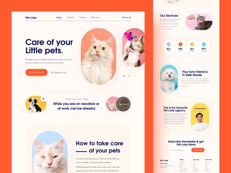 Pet Care Website Pet Websites, Cat Website, Ui Ux 디자인, 브로셔 디자인, Pet Hotel, One Page Website, Ui Design Website, Dog Branding, Modern Website