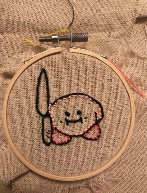 Embroidery, Embroidery Patterns, Diy Crafts, Origami, Kirby Embroidery, Kirby Knife, Kirby Diy, Embroidery Ideas, Kirby