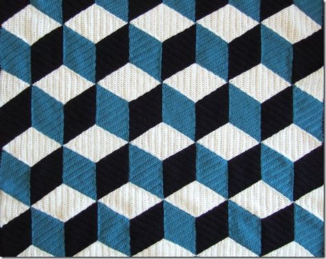 3d Blanket, Modern Haken, Opt Art, Geometric Blanket, Crocheted Things, Confection Au Crochet, Creative Crochet, Crochet Blocks, Floor Cloth