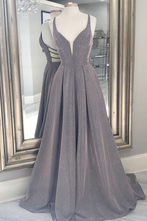 Grey A-line Long Formal Dress Grey Dress Formal Long, Grey Dress Formal, Silver Dress Long, Silver Long Dress, Long Homecoming Dresses, Long Formal Dress, Short Homecoming Dress, Grad Dresses, Dress Inspo