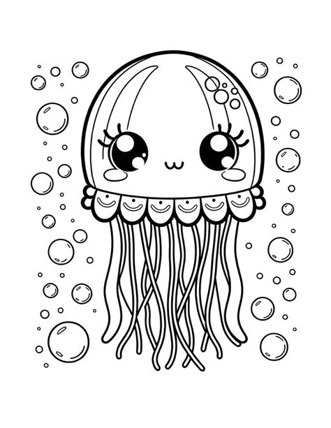 Free Cute Jellyfish Coloring Pages For Kids Jellyfish Coloring Page, Jellyfish Coloring, Flamingo Coloring Page, Underwater Beauty, Cute Jellyfish, Jellyfish Drawing, Turtle Coloring Pages, Jellyfish Design, Jellyfish Craft