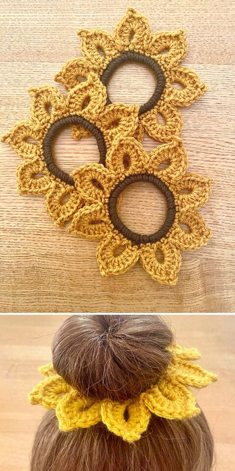 The Easiest Crochet Scrunchies – 1001 Patterns Kawaii, Crochet Animal Scrunchies, Hair Accessories Crochet Pattern Free, Crochet Hair Clip Pattern Free, Free Crochet Scrunchie Patterns, Crochet Scrunchies Aesthetic, Crochet Sunflowers Free Pattern, Crochet Scrunchies Pattern Free, Crochet Hair Accessories Pattern