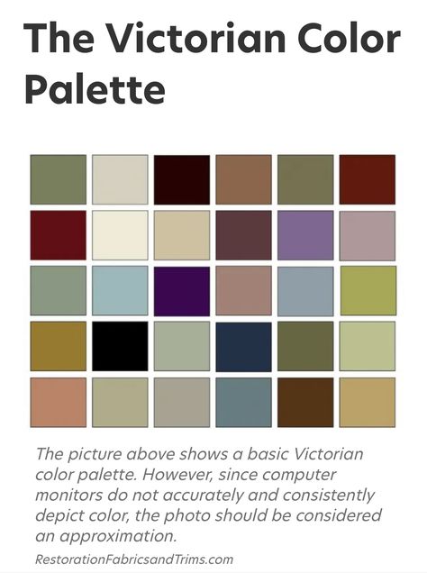 Victorian Paint Colors Interior Colour Schemes, Victorian Color Schemes Interior, Victorian Colour Scheme, Victorian Pallet Color Palettes, Edwardian House Aesthetic, Sw Historic Paint Colors, 1910s Aesthetic House, 1910s Color Palette, Victorian Wedding Color Palette