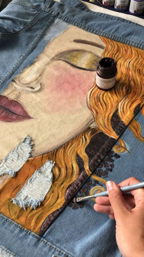 DIY Jean Jacket Ideas | Upcycle That Denim Kunst, Golden Tears, Diy Jean Jacket, Clothes Videos, Baby Bloomers Pattern, Seni Mural, Custom Denim Jackets, Diaper Cover Pattern, Painted Clothes Diy