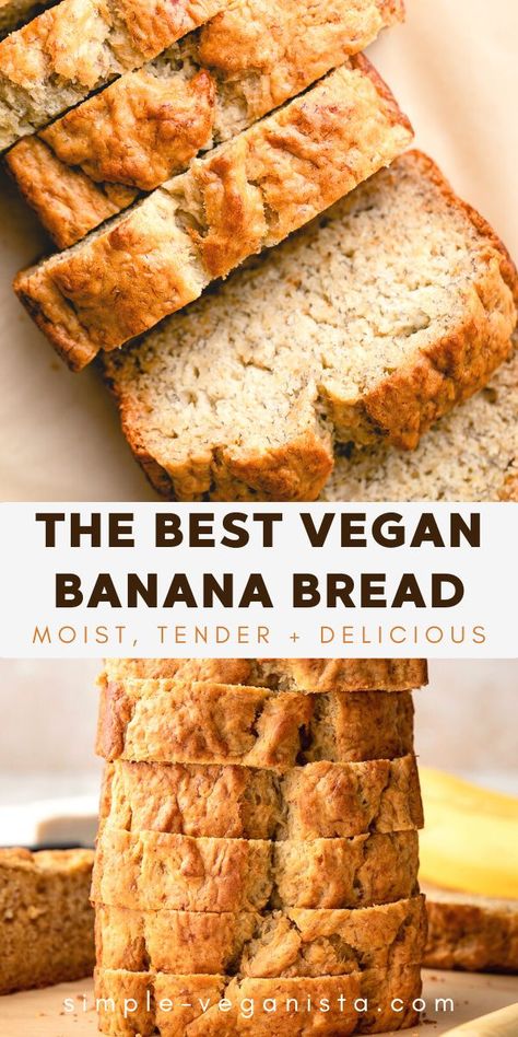 This ‘tried and true’, classic vegan banana bread recipe is moist, healthy, and so easy to make. It’s egg & dairy free, has an oil-free option, and is the best banana bread ever! #veganbananabread #bananabread Resep Vegan, Banana Bread Easy, Vegan Banana Bread Easy, Vegan Banana Bread Recipe, Banana Walnut Bread, Bread Dishes, Vegan Gluten Free Desserts, Vegan Baking Recipes, Vegan Desert