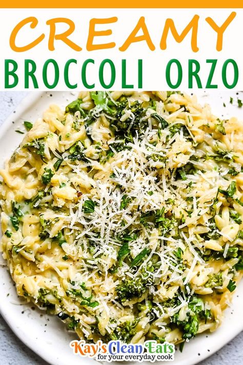 Essen, Orzo And Broccoli Recipe, Creamy Orzo Recipes, Orzo Recipes Side, Broccoli Orzo, Creamy Orzo Pasta, Brocolli Recipes, Orzo Salat, Orzo Pasta Recipes