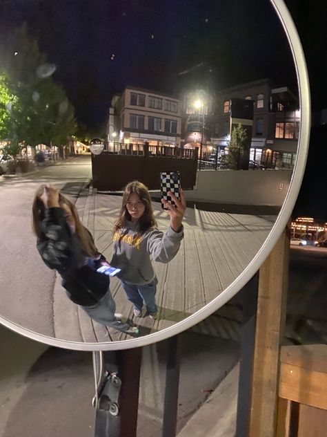 streetwear | street mirror | mirror | parking garage | midnight | thrasher | Traffic Mirror Selfie, Street Mirror Selfie, Besties Sleepover, Street Mirror, Traffic Mirrors, Circle Mirror, Sleepover Ideas, Japan Trip, Parking Garage