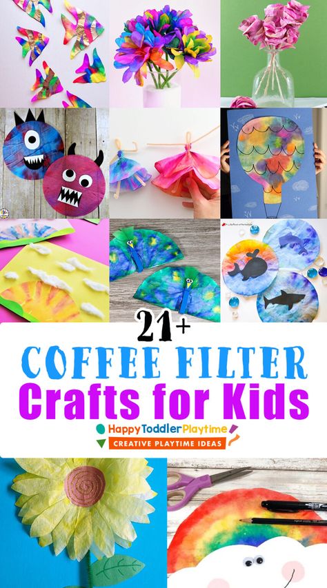 Craft With Coffee Filters, Coffee Filter Crafts For Kids, Coffee Filter Projects, Coffee Filter Art, Fall Crafts For Toddlers, Fireworks Craft, Indoor Crafts, Coffee Filter Crafts, Kindergarten Art Projects