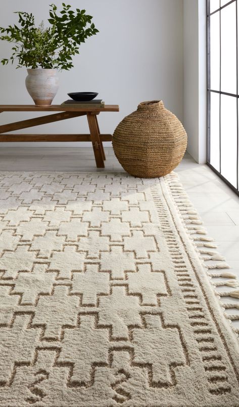 Vibe by Jaipur Living offers a chic contemporary take on the Moroccan rug trend with the beautifully refined Jaida collection. The charming Dawson rug features a geometric lattice pattern rendered in soft shades of ivory and beige, with each end capped in a braided fringe for a playful eye-catching finish. Jaida collection rugs are highly resistant against staining and shedding for true family-friendly functionality. These rugs are made to perform even in high-traffic placements. Use this Morocc White 8x10 Rug, Dual Rugs Living Room, Boho Beige Rug, Geometric White Rug, Textured Bedroom Rug, Bohemian Living Room Rug, Jaipur Living Rugs, Brown Couch White Rug, Textured Rug Bedroom