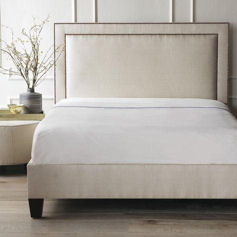 Amazon.com: Eastern Accents Vivian Luxury Contemporary Nail head Design Upholstered Bed, Queen, Cream : Everything Else Queen Upholstered Headboard, Statement Sofa, Cream Bedding, Cool Bunk Beds, Hotel Room Design, Cama Queen, Luxury Contemporary, Padded Headboard, Beds And Headboards
